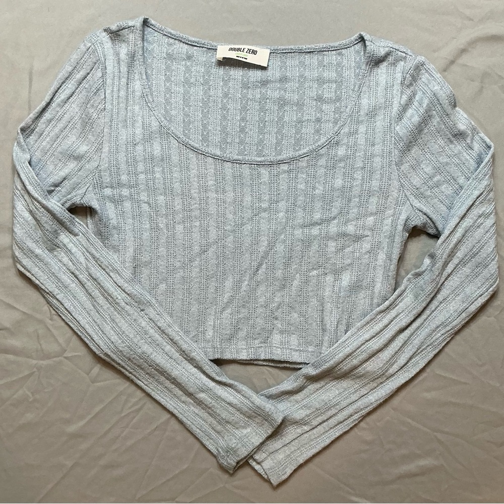 Double Zero Gray Ribbed Crop Blouse Long Sleeve